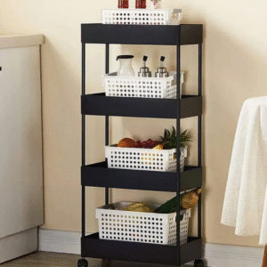 Pinkwhale 4 Compartments Plastic Storage Trolly  (Black)